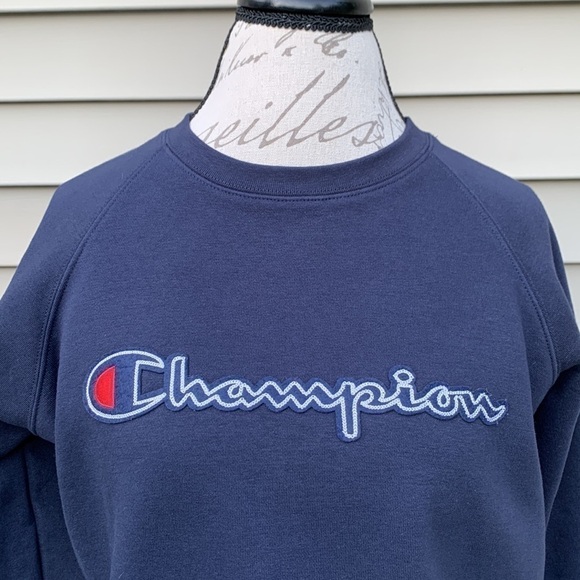 Nwot Champion Graphic Logo Crew Neck Sweatshirt - Navy - Picture 5 of 14